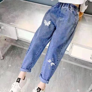 🌟Jeans🌟กางเกงยีนส์เด็กผู้หญิง 2021 สาวใหม่ สไตล์เกาหลี สไตล์ฝรั่ง กางเกงเด็กโต กางเกงลำลองทรงหลวม