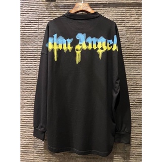 PALM ANGELS LONG SLEEVE SPRAY PALM OVERSIZED TEE เสื้อยืดคอกลมแขนยาว แบรนด์ปาล์มแองเจิล สีดำ สเปรย์รูปต้นมะพร้าว โลโก้