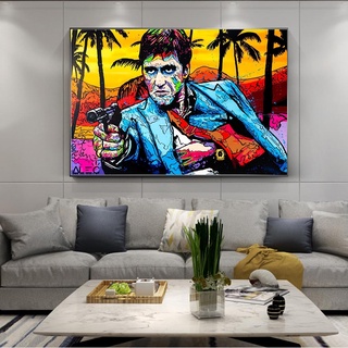 โปสเตอร์ผ้าใบ พิมพ์ลายกราฟฟิติ Tony Montana Street สําหรับตกแต่งผนังห้องนั่งเล่น