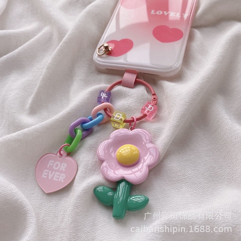 พร้อมส่ง สายคล้อง ที่ห้อยมือถือเซรามิค ลายดอกไม้น่ารัก หลากสี พร้อมการ์ด สไตล์เกาหลี