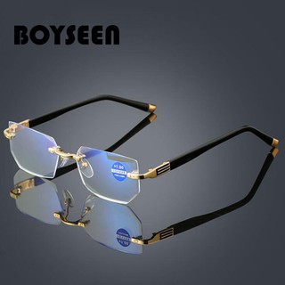 BOYSEEN แว่นอ่านหนังสือแฟชั่น Frameless แสงสีฟ้าแว่นตาสายตายาวตามอายุ 821