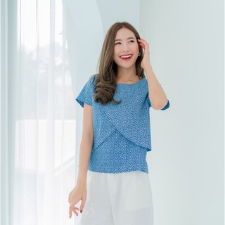 NEW!! เสื้อให้นม Tulip Top: Blue Leaf