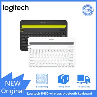 Logitech K480 คีย์บอร์ดไร้สาย หลายอุปกรณ์ พร้อมช่องใส่บลูทูธ และที่วางโทรศัพท์ สําหรับ Windows Mac iOS และ Android