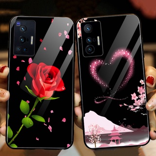 Yjd เคส Vivo X70 Pro X60 Pro Love Rose กระจกนิรภัย กันกระแทก เคสโทรศัพท์