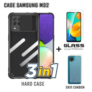 Samsung Galaxy M32/M62 Slide Push Window Camera Protection Phone Case and Tempered Glass And Back Film