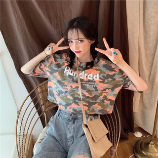 ⚛️TNB COCO1⚛️(828) 💥พร้อมส่ง💥เสื้อยืดเอวลอยลายพราง💥เสื้อครอปOVERSIZE ⚛️สไตล์เกาหลีผ้าดี