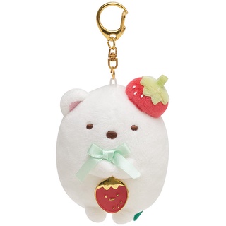 พวงกุญแจตุ๊กตา Sumikko Gurashi Strawberry Fair แบบ Shiro Kuma ตรงที่ห้อยสตรอเบอร์รี่เป็นโลหะ ขนาด 7.5 x 6 x 4 ซม.