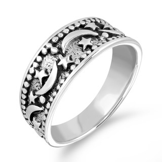 MachuSilver แหวนเงินแท้ 925 Sterling Silver ลายพระจันทร์ ดาว พร้อมถุงกำมะหยี่