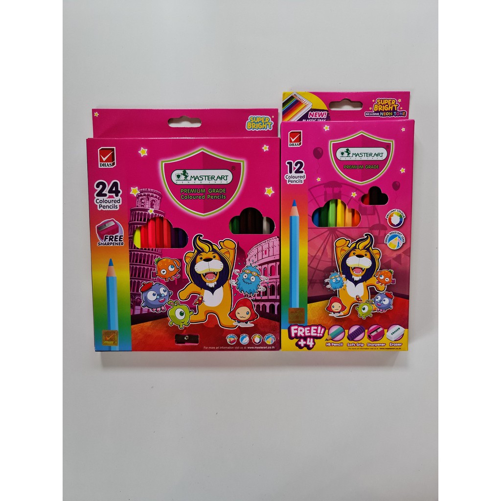 ดินสอสีไม้ 12/24 สี แท่งยาว MasterArt coloured pencils รุ่น Super Bright พร้อมกบเหลา  1 กล่อง - รูปที่ 6