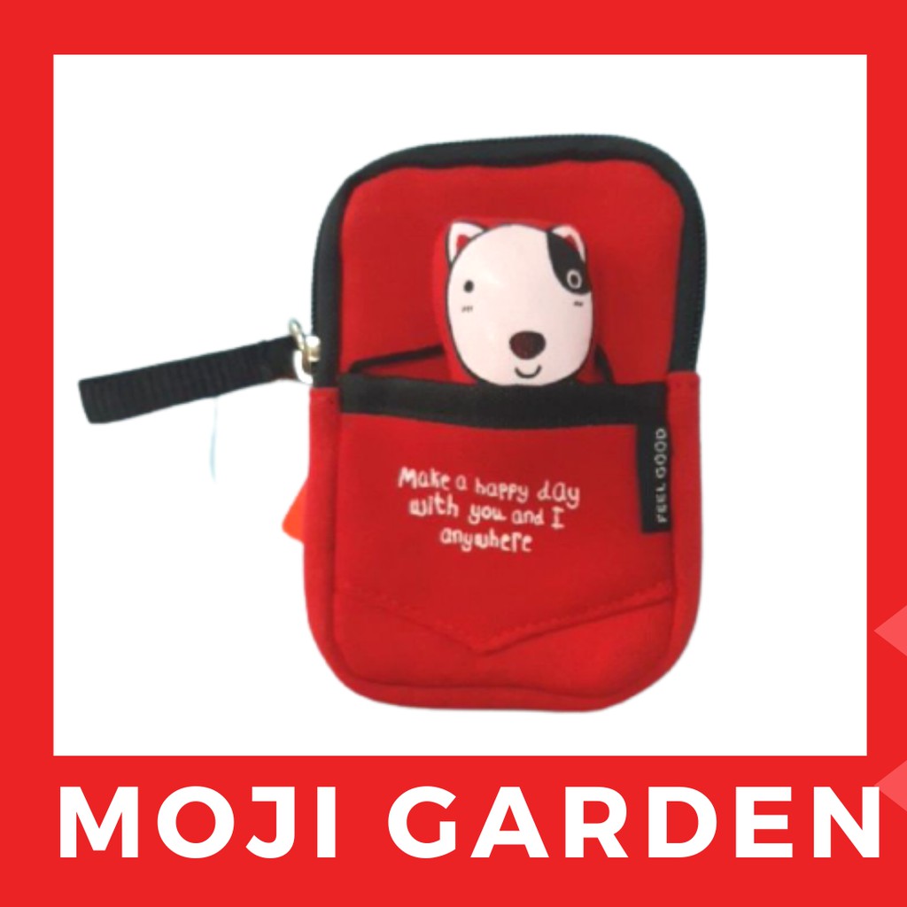 กระเป๋าใส่ของสีแดง ลายสุนัข กระเป๋าใส่บัตร  สินค้าพร้อมส่ง ผลิตในไทย