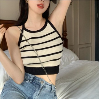 【พร้อมส่ง】เสื้อครอปท็อป แขนกุด ผ้าถัก แบบเข้ารูป เหมาะกับฤดูร้อน สําหรับผู้หญิง