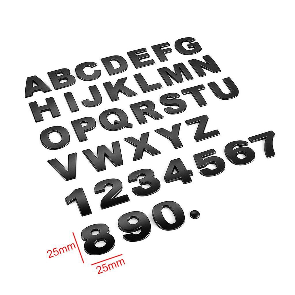 1 ชิ้น 25 มม. Matt โลหะสีดํา DIY 3D ตัวอักษรตัวเลขดิจิตอลสติกเกอร์สัญลักษณ์
