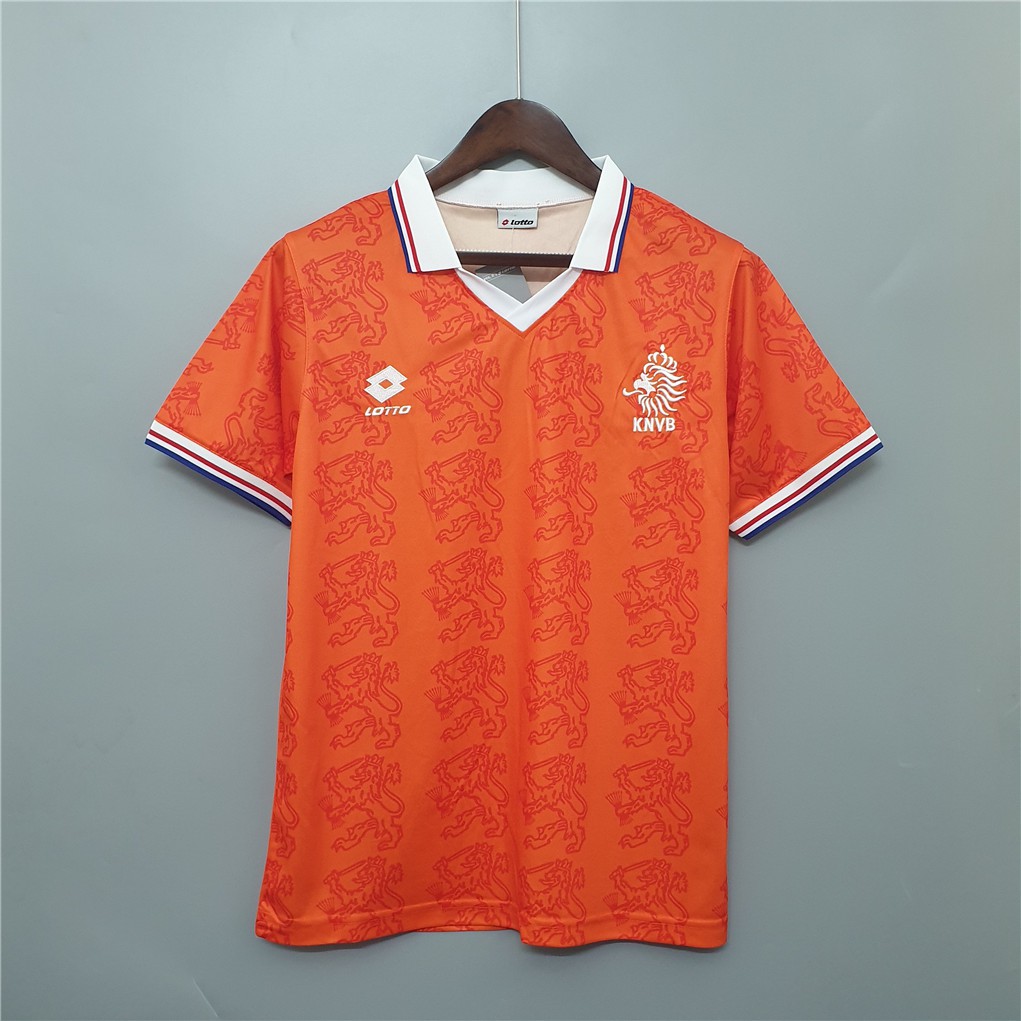 เสื้อกีฬาแขนสั้น ลายทีมชาติฟุตบอล Holland 1995 ชุดเหย้า สีส้ม สไตล์เรโทร