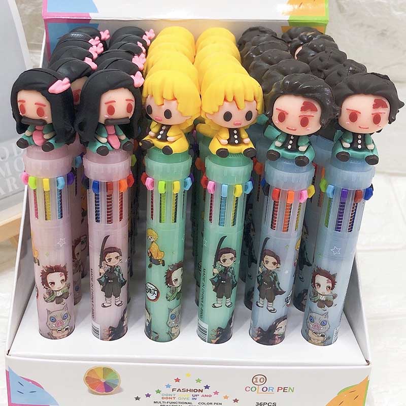 ปากกา ลูกลื่น10สี ปากกาการ์ตูน แฟนซี น่ารัก เครื่องเขียนนักเรียน 3Pcs/set 10 Colors Cute Anime Demon Slayer Kimetsu No Yaiba Ballpoint Pen  Papelaria Escolar Multicolored Pens Kamado Tanjirou Nezuko Agatsuma Zenitsu Kids Stationery Gift