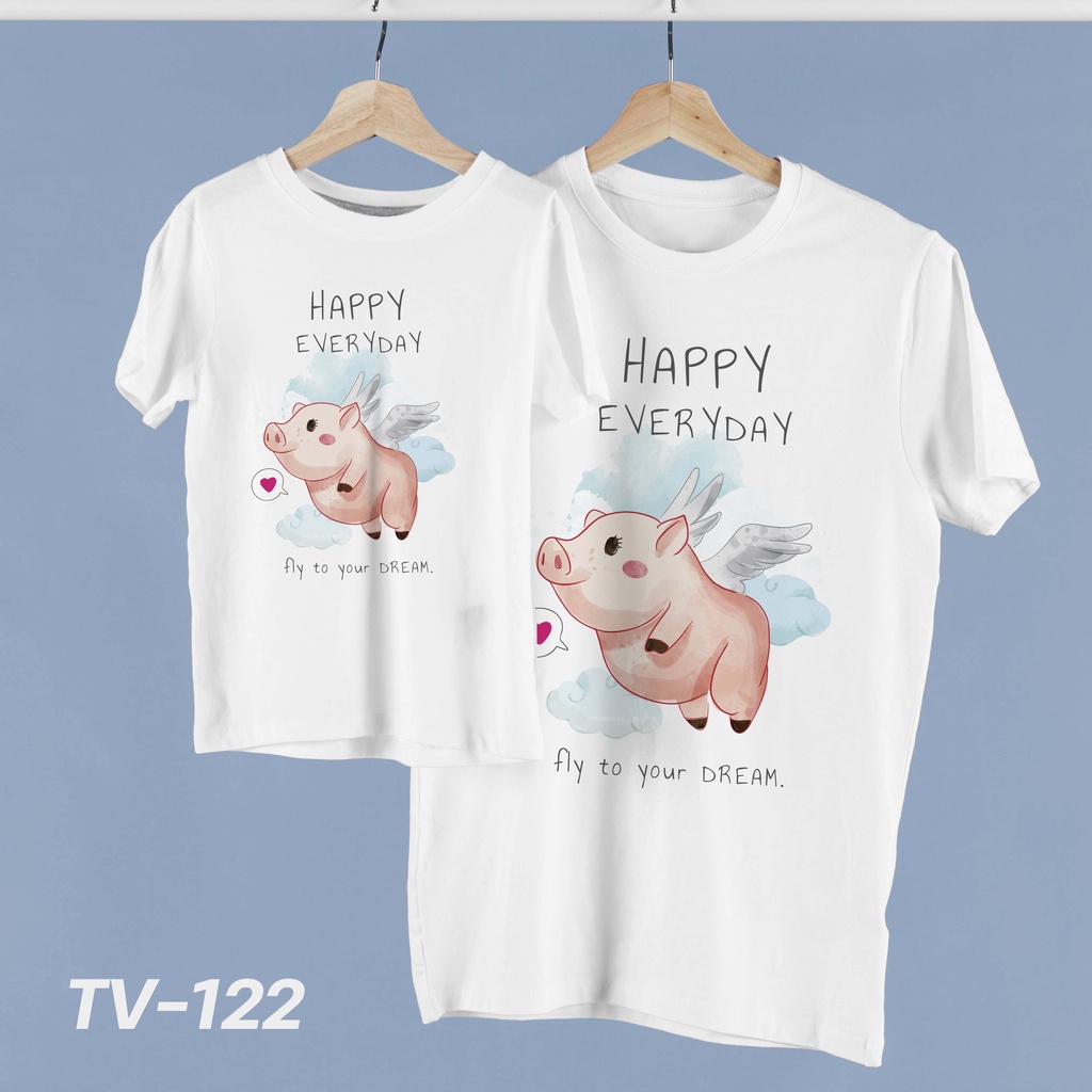 เสื้อยืดครอบครัว ใส่เป็นทีม เป็นแก๊งค์ ทั้งครอบครัว มีของเด็ก คอกลม ลายน่ารัก (ผ้า TC)