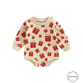 Babyclothes- ชุดรอมเปอร์ บอดี้สูท คอกลม แขนยาว พิมพ์ลายคริสต์มาส สําหรับเด็กผู้ชาย ผู้หญิง อายุ 0-24 เดือน