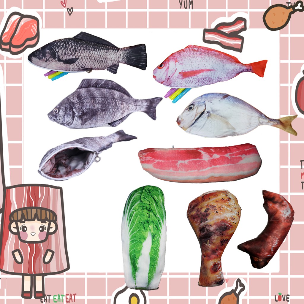 กระเป๋าดินสอปลา,ผัก,เบคอน,สัตว์โลกน่ารัก (มีชำระเงินปลายทาง) 🐟🥕🥓🍗  พร้อมส่ง