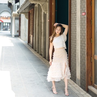 Waffle layers skirt (fluffy pastel cream)