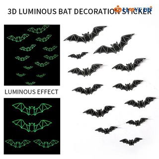 สติกเกอร์ติดผนัง ลายค้างคาว 3D สีดํา แกะออกได้ สําหรับตกแต่งปาร์ตี้ฮาโลวีน DIY 12 ชิ้น