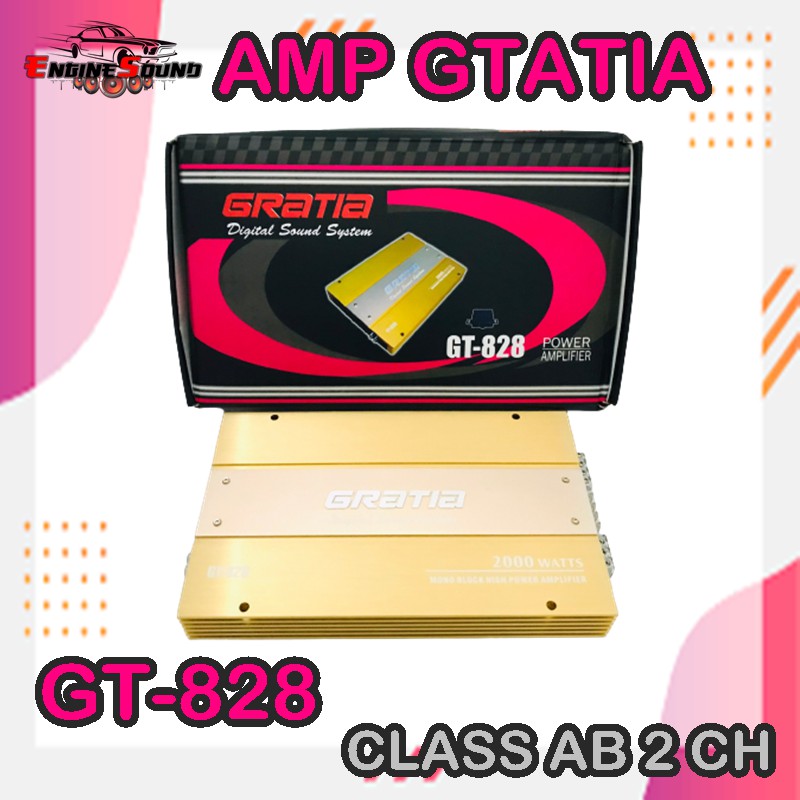 เพาเวอร์ 2 ชาแนล AMP 2 CH GRATIA รุ่น GT-828 CLASS AB 2CH สีทอง เครื่องเสียงติดรถยนต์,เพาเวอร์ติดรถย