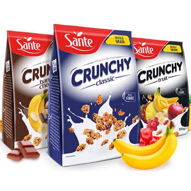 Sante Crunchy กราโนล่า ธัญพืชอบกรอบ มี 2 รสชาติ (Banana Chocolate/Fruit) 350g