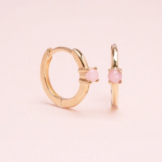 Grace Fine Jewelry ต่างหูห่วงทองแท้9K Classic With Pink Opal