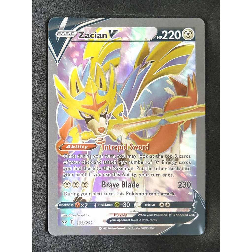 Zacian V Card ซาเชียน 195/202 Pokemon Card Gold Flash Light (Glossy) ภาษาอังกฤษ