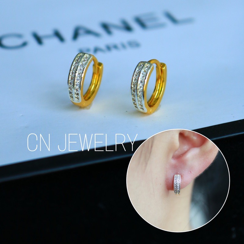 [⚡️ลดเพิ่ม 30% เก็บโค้ดหน้าร้าน] 1คู่ ต่างหูห่วง CZ (วัสดุอย่างดี ไม่ลอกดำ แพ้ง่ายใส่ได้) CN Jewelry