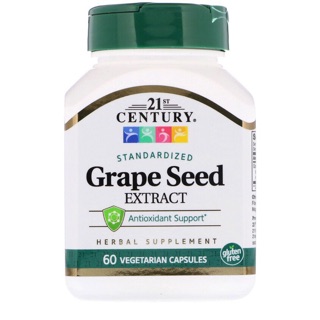 Century, Standardized Grape Seed Extract, 60 Vegetarian Capsules ต้านอนุมูลอิสระ ผิวแลดูสว่างกระจ่างใส