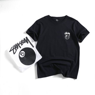 เสื้อยืดผ้าฝ้ายพิมพ์ลายแฟชั่น2978   ก็   MEMO Tide Brand Stussy เสื้อยืดลําลองสําหรับผู้ชายผู้หญิงแขนสั้นพิมพ์ลาย 8 Ball