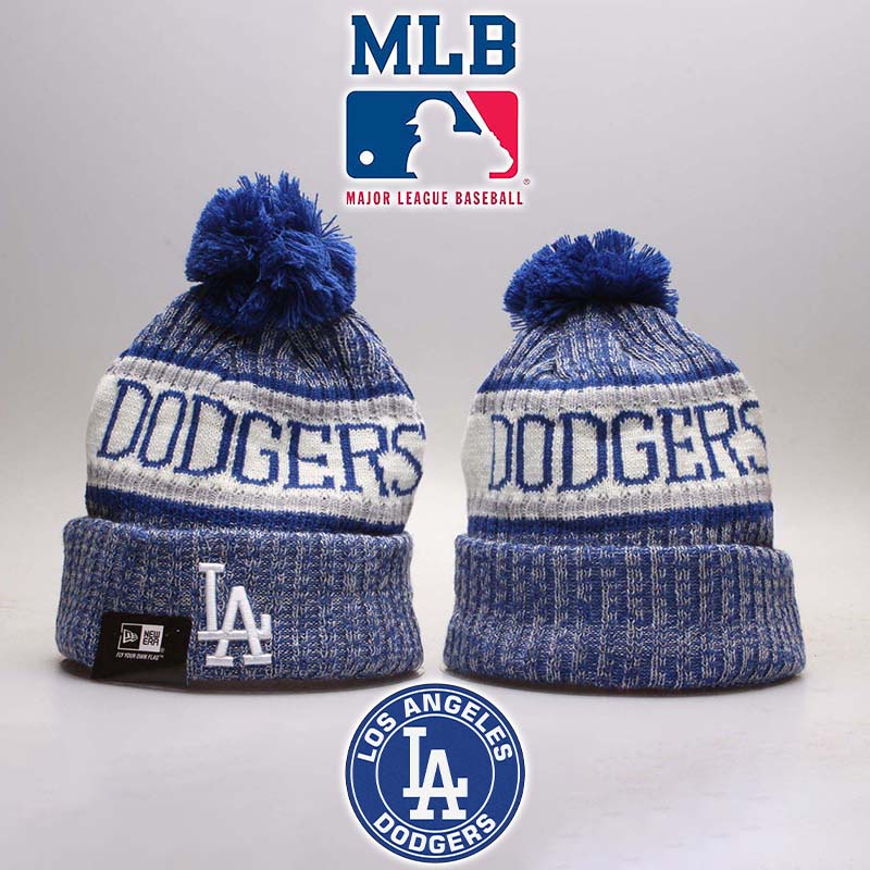 หมวกบีนนี่ ผ้าถัก ให้ความอบอุ่น ปักลาย Mlb Los Angeles Dodgers แฟชั่นฤดูหนาว สําหรับผู้ชาย และผู้หญิง