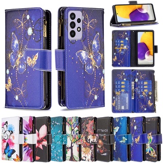 เคสโทรศัพท์หนัง ฝาพับแม่เหล็ก พร้อมช่องใส่บัตร มีซิป อเนกประสงค์ สําหรับ Samsung Galaxy A13 4G A33 A73 5G