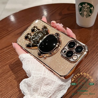 เคสโทรศัพท์มือถือ TPU แบบใส ลายนักบินอวกาศ พร้อมขาตั้ง ประดับกลิตเตอร์ สําหรับ Iphone 13 12 11 Pro Max Xs Max Xr 8 7Plus