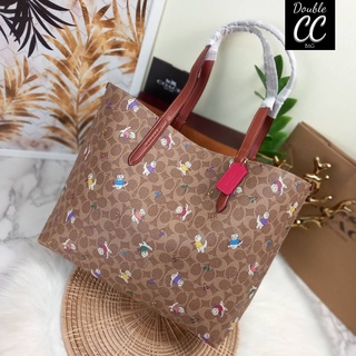 (แท้ 💯%‼ Factory) COACH HIGHLINE TOTE IN SIGNATURE CANVAS WITH KITTENS PRINT