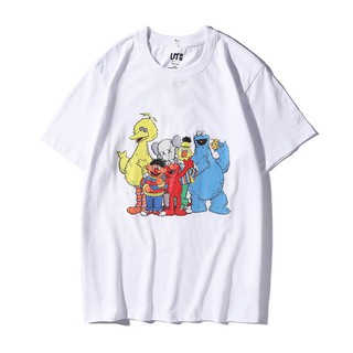 Sesame Street X Kawsx Uniqlo เสื้อยืดลําลองสําหรับผู้ชายผู้หญิงแขนสั้นพิมพ์ลาย Danliuwenzhoujielun