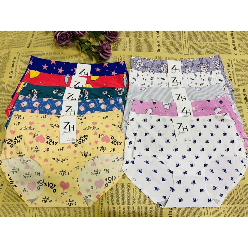 กางเกงชั้นในไร้ขอบผ้าลื่นพิมพ์ลาย🔥ไซส์ M-L🔥ZH.C142