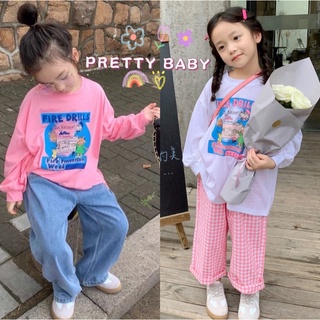 PRETTY BABY🧸พร้อมส่ง🧸ชุดเซ็ทเด็กผู้หญิง เเขนยาวกางเกงลายสก๊อต เนื้อผ้าคอตตอนใส่สบาย(157)