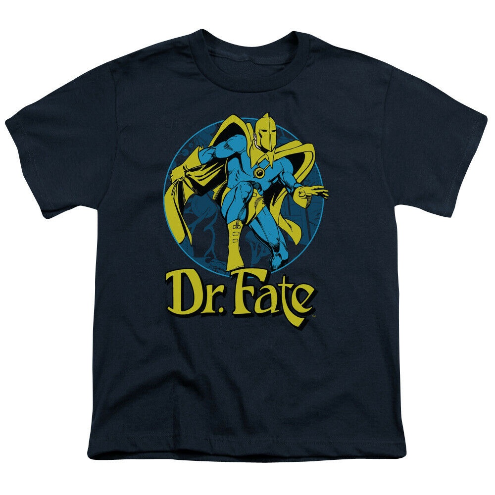 เสื้อยืดผ้าฝ้ายพิมพ์ลายแฟชั่น ขายดี เสื้อยืดลําลอง แขนสั้น พิมพ์ลาย Dr Fate Dr Fate Ankh Licensed สีกรมท่า DNfcmd06BIgof