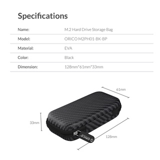 Orico M.2 เคสกระเป๋า ป้องกันNVME หูฟัง Hdd ขนาดพกพา สีดำ（M2PH01）NVME STORAGE BAG BLACK