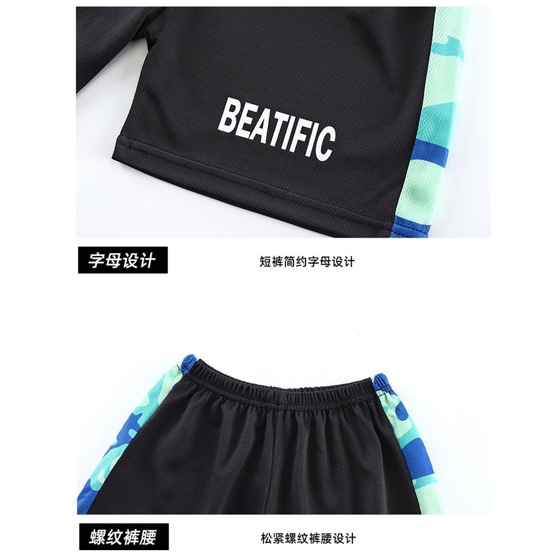 Soffny (1-16Y) Boy แห้งเร็วชุดกีฬาชุดเสื้อยืด + กางเกงขาสั้นกางเกงชายเสื้อเสื้อผ้าทารกชุดวันเกิดงานแต่งงานอาบน้ําญี่ปุ่นเกาหลี S - รูปที่ 6