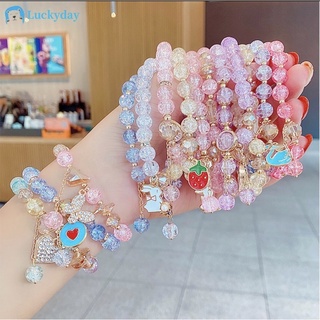 ✨🎀 พร้อมส่ง l สร้อยข้อมือ สร้อยข้อมือลูกปัดคริสตัล กำไลข้อมือ สีพาสเทล พร้อมจี้คละลาย