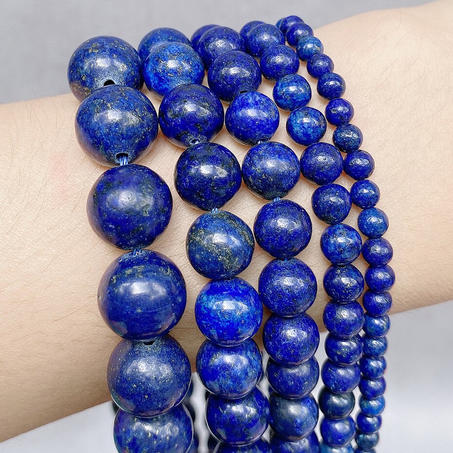 38 ซม./String 4-12 มม.ลูกปัดหินธรรมชาติ Lapis Lazuli ลูกปัดสําหรับเครื่องประดับทําสร้อยข้อมือ