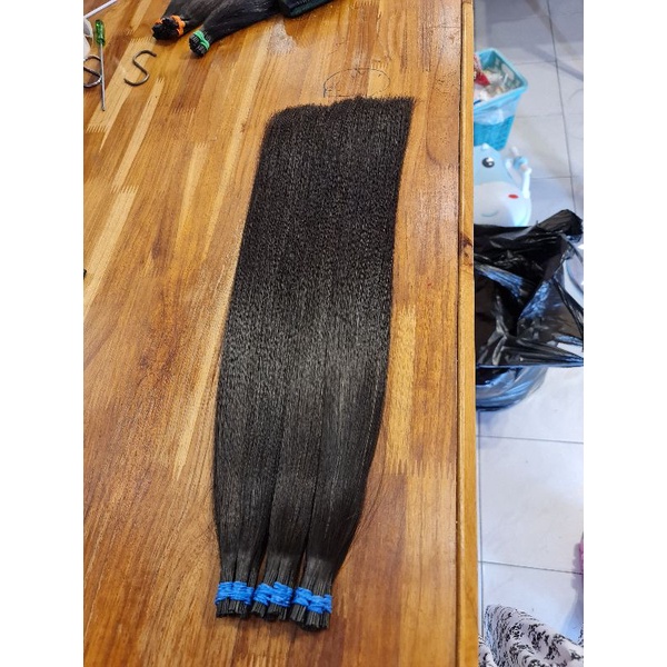 #ผมแท้มือ1ตัดสดไซร์28"/100ช่อ/3มิล/1150บาทยาวสายวัด50เซน ผมจับช่อยืดสปาพร้อมต่อสวยๆค่ะ