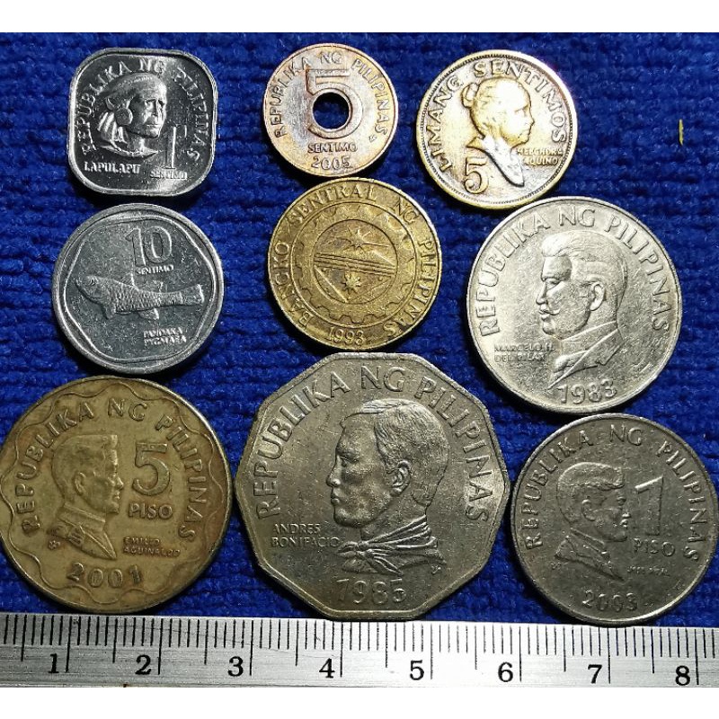 เหรียญ​ต่างประเทศ​ ฟิลิปปินส์​ Philippines, ชุดใหญ่  1,5,5,10,25,50 Centimos, 1,2,5 Piso,  ใช้แล้ว, 