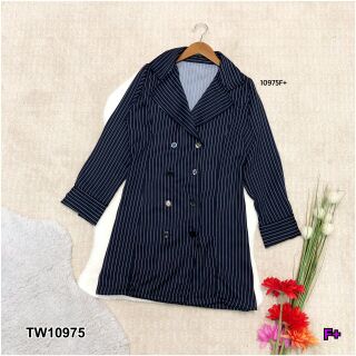 Dress เดรสสูทแขนยาว ผ้าโฟร์เวย์ลายริ้ว