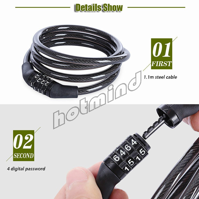 HD สายล็อคอเนกประสงค์ สายล็อคจักรยาน สายล็อครหัส 4 ตัว Four-digit code lock
