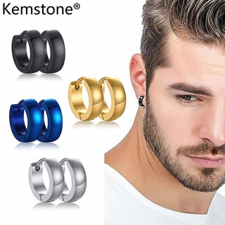 Kemstone ต่างหูห่วง สเตนเลส ขนาดเล็ก 4 มม. สีเงิน ทอง น้ําเงิน ดํา เรียบง่าย ของขวัญเครื่องประดับ สําหรับผู้ชาย ผู้หญิง