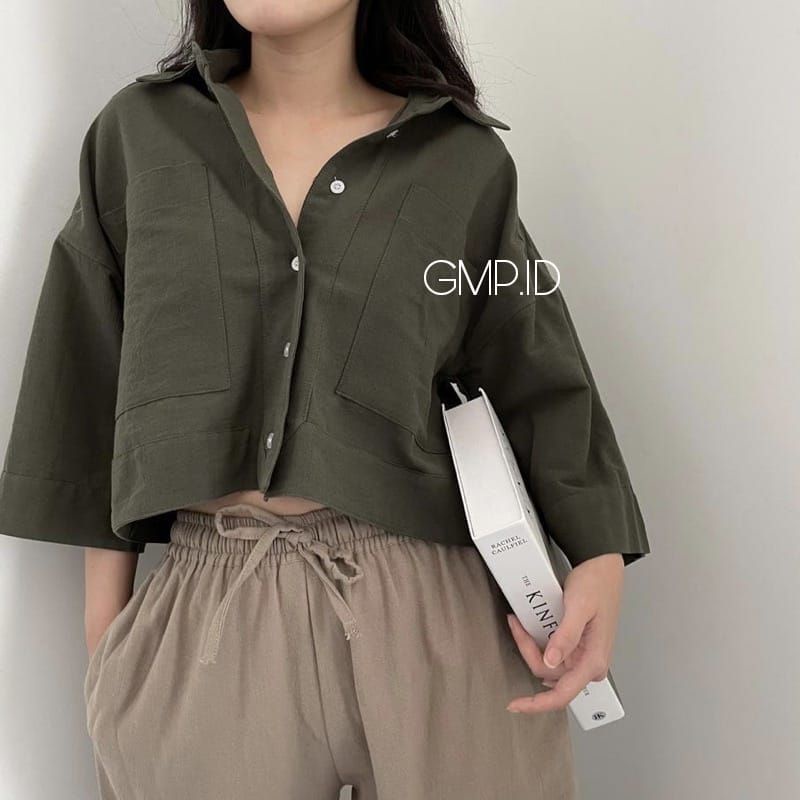 Kemeja Crop Linen Shirt เสื้อเชิ้ต oversize Linen Outer Crop Linen