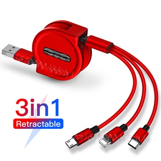 3 In 1 สายชาร์จ Micro USB Type C แบบพกพา พับเก็บได้ ขนาด 120 ซม.