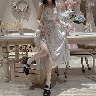 🔥Hot Sale/22521French Cream First Love Pure Desire Floral Dress 2022 Small Gentle Wind Waist Sling Skirt Fairy